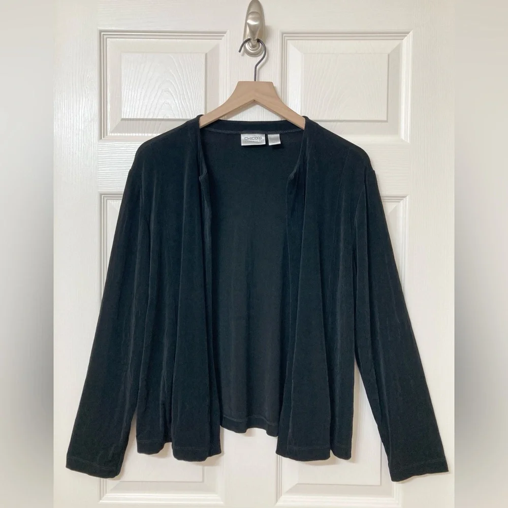Chico’s Travelers 3 Women’s Slinky Black Open Front Cardigan XL Layer Minimalist